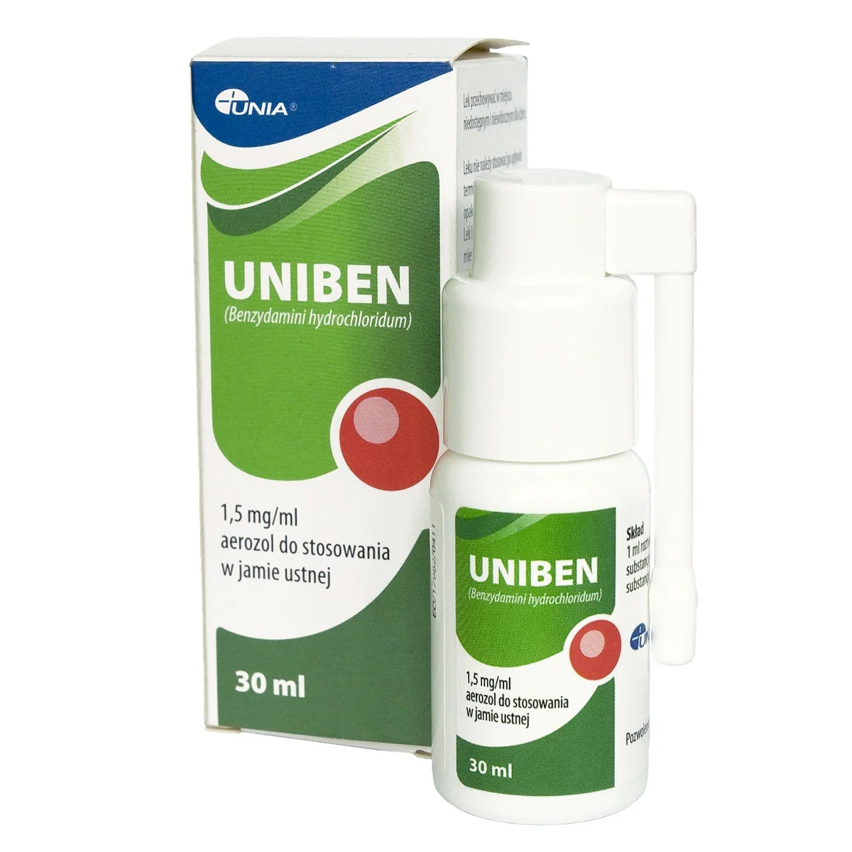 Uniben 1,5 mg/ml, aerozol do stosowania w jamie ustnej, 30 ml