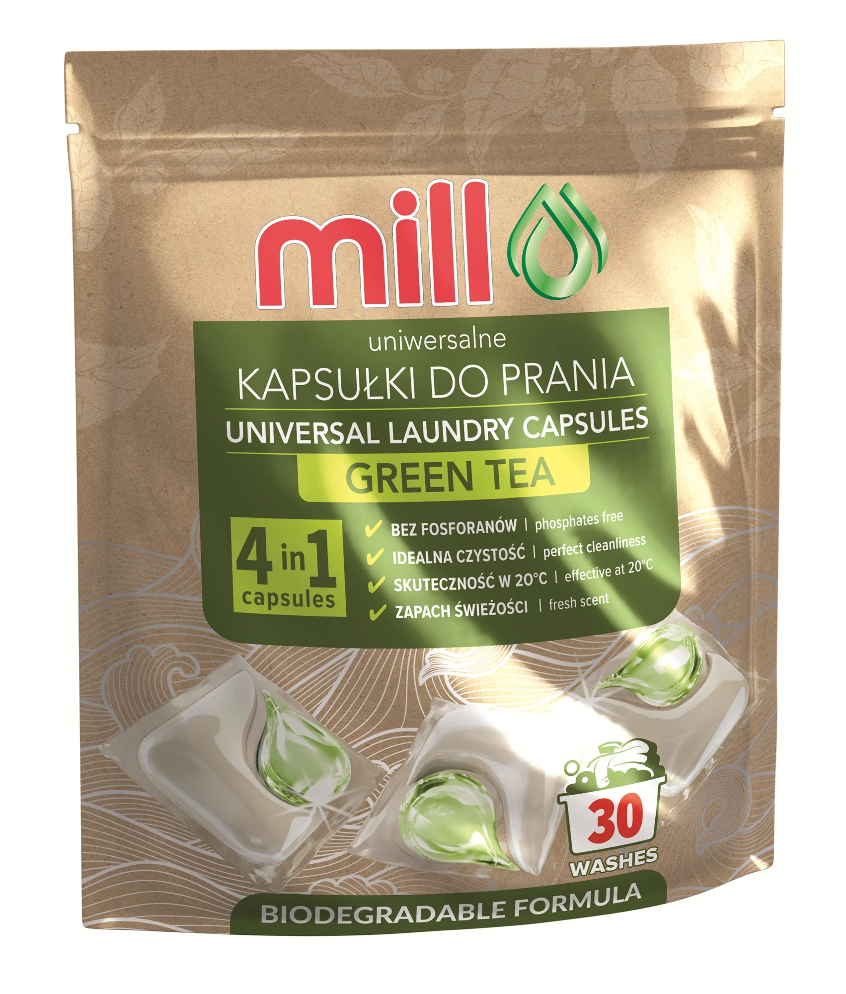 ECOMILL kapsułki do prania uniwersalne ZIELONA HERBATA, 30 sztuk
