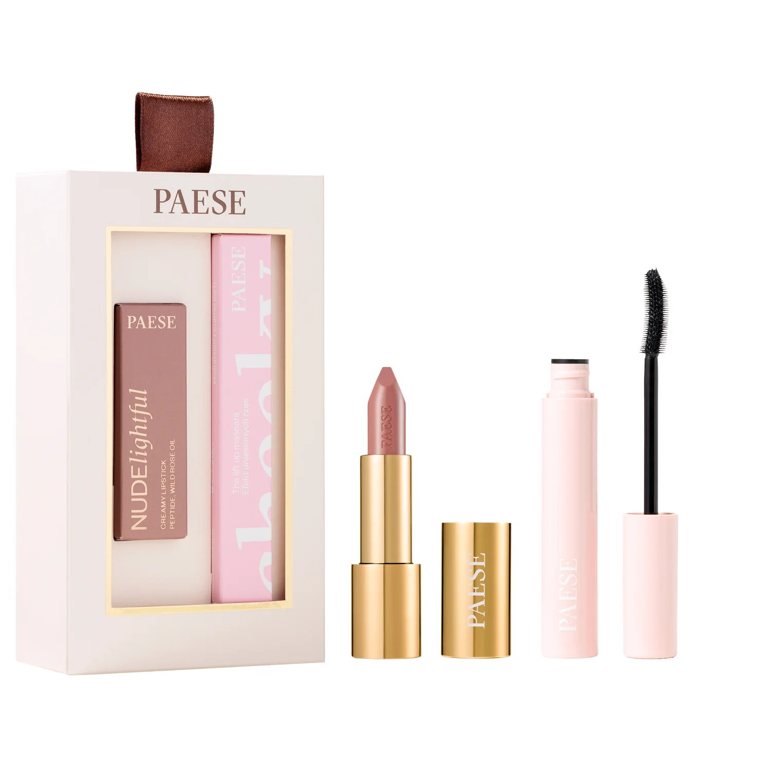 Paese zestaw świąteczny Cheeky Nude Look maskara Cheeky, 12 ml + pomadka Nudelightful, 4 g
