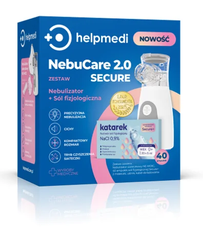 HelpMedi NebuCare 2.0 Secure Zestaw nebulizator + sól fizjologiczna, 40 ampułek