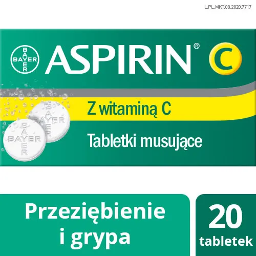 Aspirin C, 20 tabletek musujących z witaminą C.