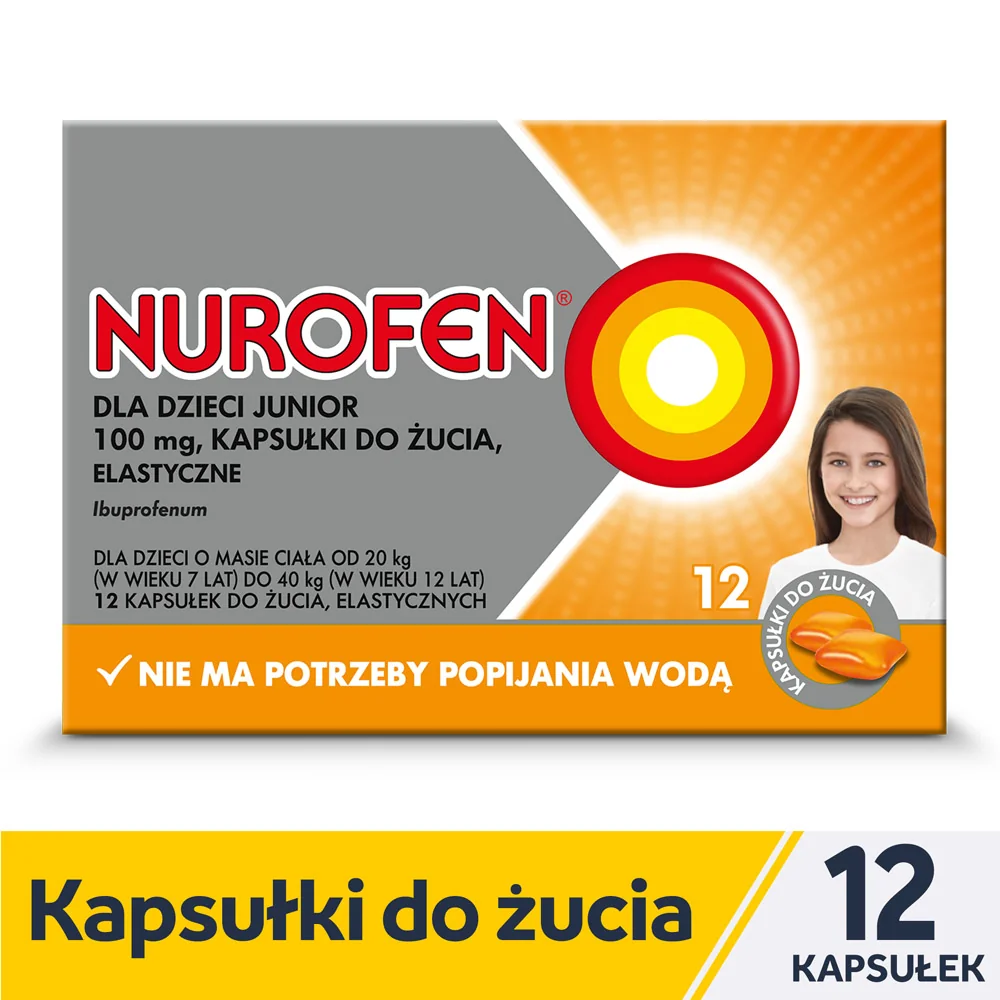 Nurofen dla dzieci Junior, 100 mg, 12 kapsułek do żucia 