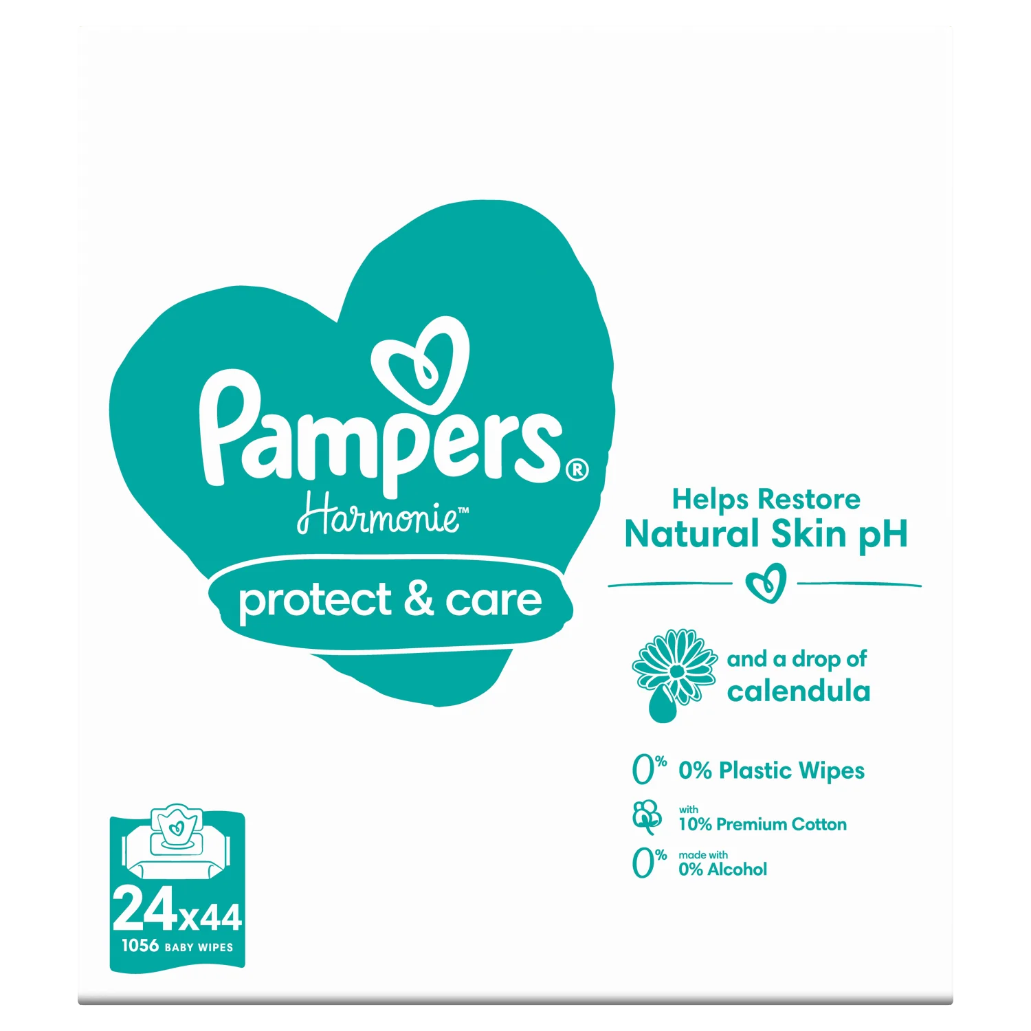 Pampers Harmonie Protect & Care Chusteczki nawilżane dla dzieci, 24 x 44 sztuki