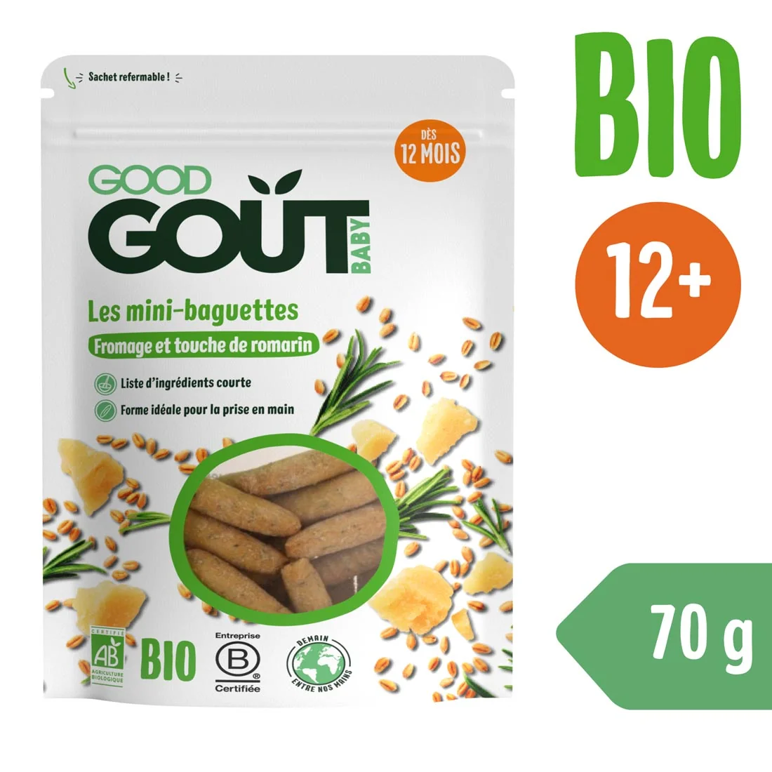 Good Gout BIO mini bagietki z rozmarynem i serem, 70 g