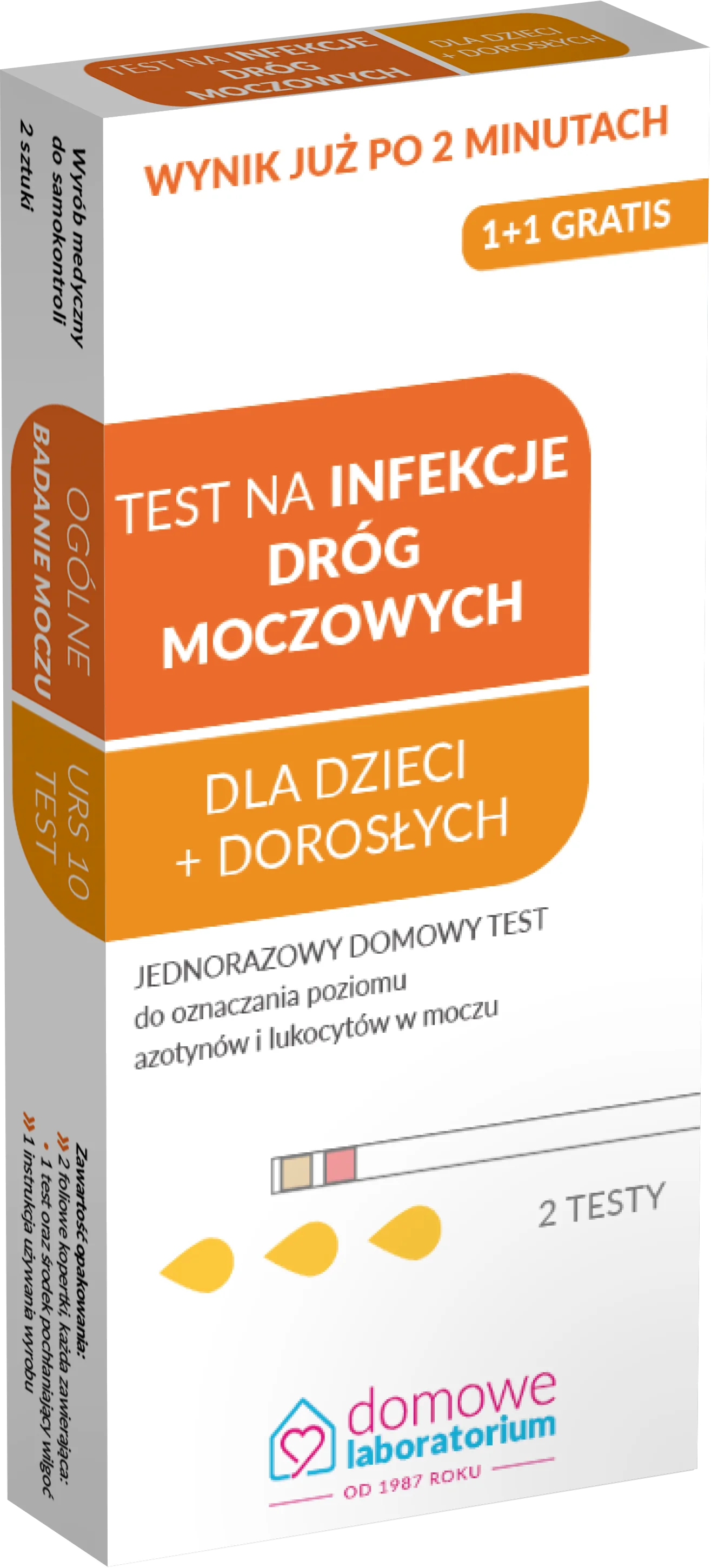 Test na infekcje dróg moczowych jednorazowy domowy test, 2 sztuki