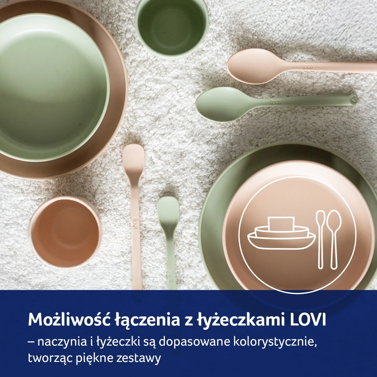 LOVI Zestaw naczyń z kubkiem pistachio, 3 sztuki