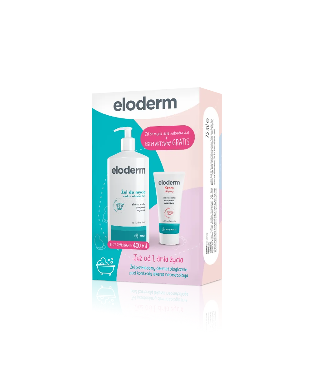 Eloderm żel do mycia ciala i włosów, 400 ml + krem aktywny, 75 ml