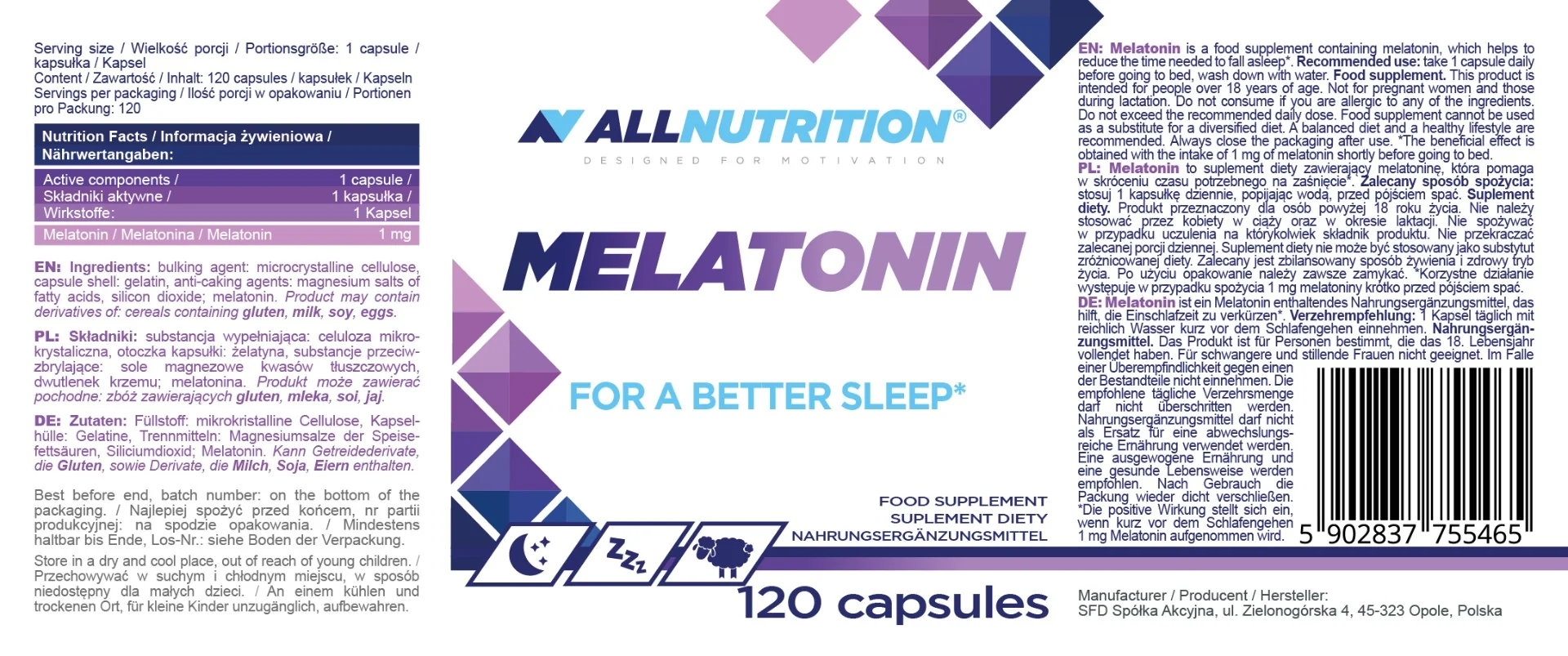 Allnutrition Melatonin 120 kapsułek