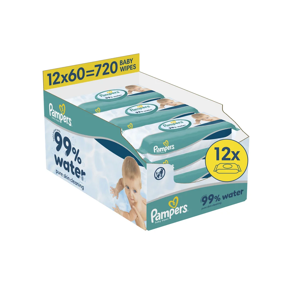 Pampers 99% Water chusteczki nawilżane dla dzieci, 12 x 60 sztuk
