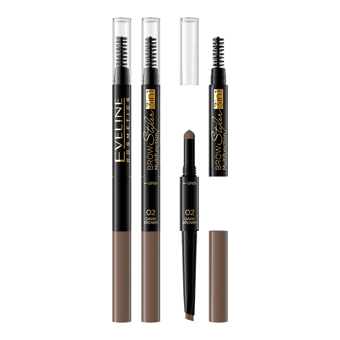 Eveline Cosmetics Brow Styler Multifunction kredka do brwi 3w1 02 Brown, 1 szt.