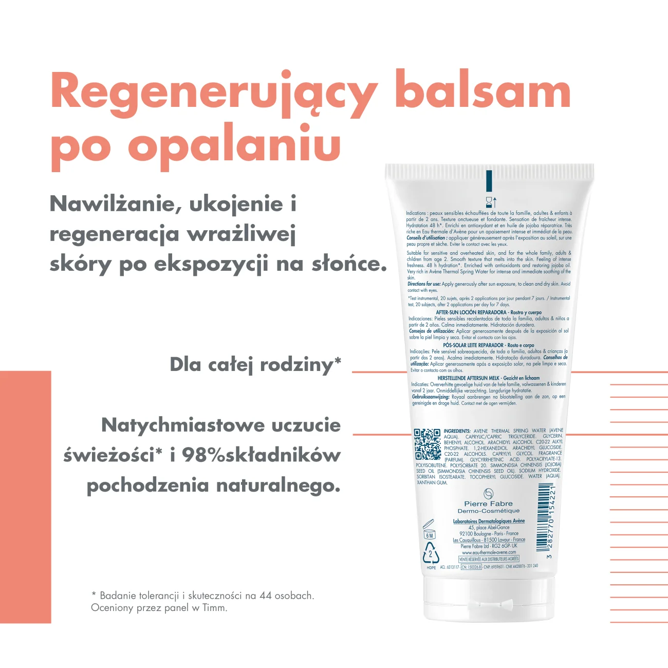 Avène Eau Thermale Regenerujący balsam po opalaniu z wodą termalną Avène, 200 ml regenerujący balsam po opalaniu do twarzy i ciała, 200 ml