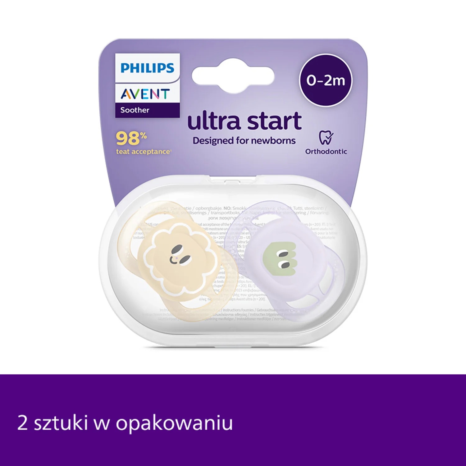 Philips Avent Ultra Start SCF075/03 smoczek ortodontyczny, 0-2 m, 2 szt.