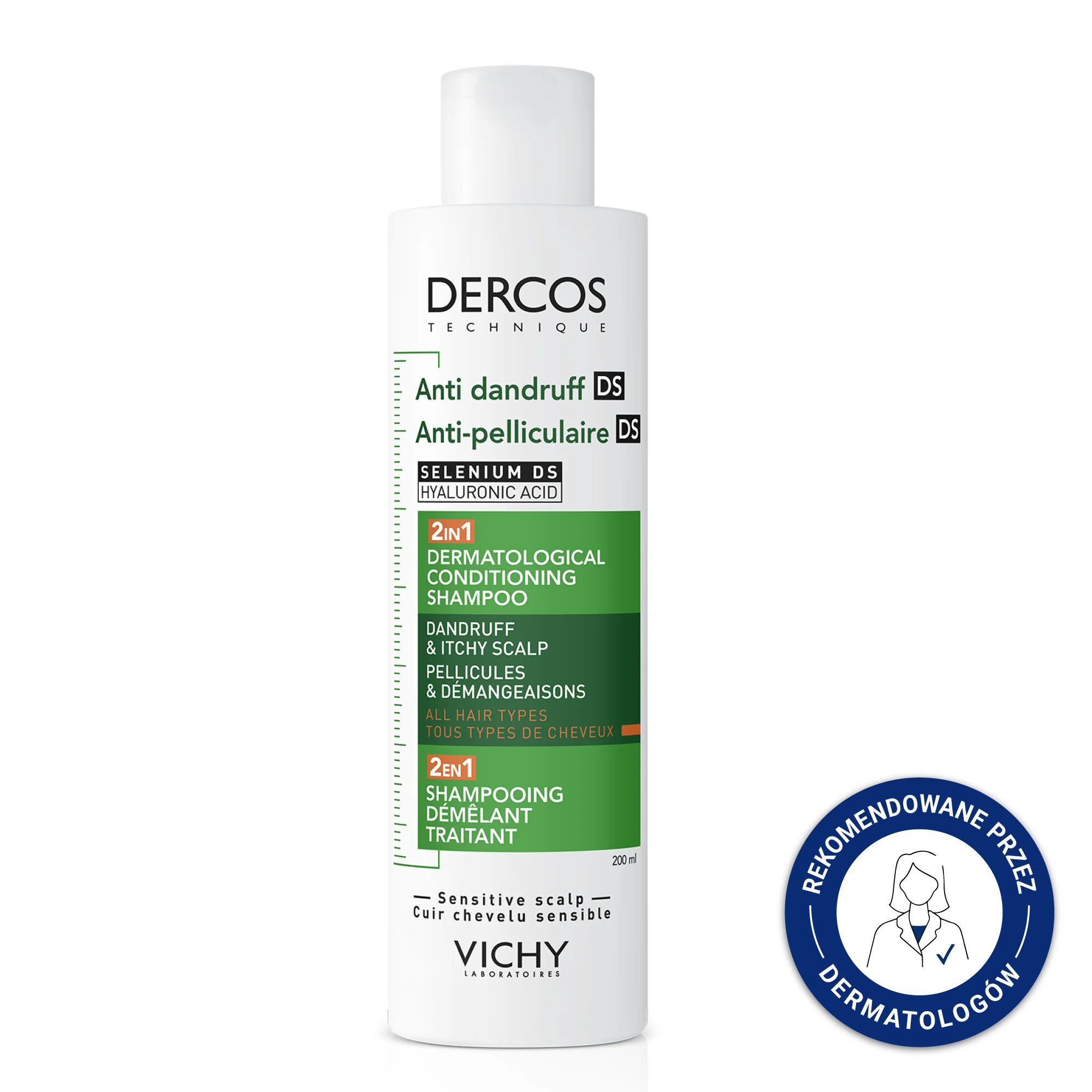 VICHY DERCOS Szampon Przeciwłupieżowy z odżywką 2w1, 200ml