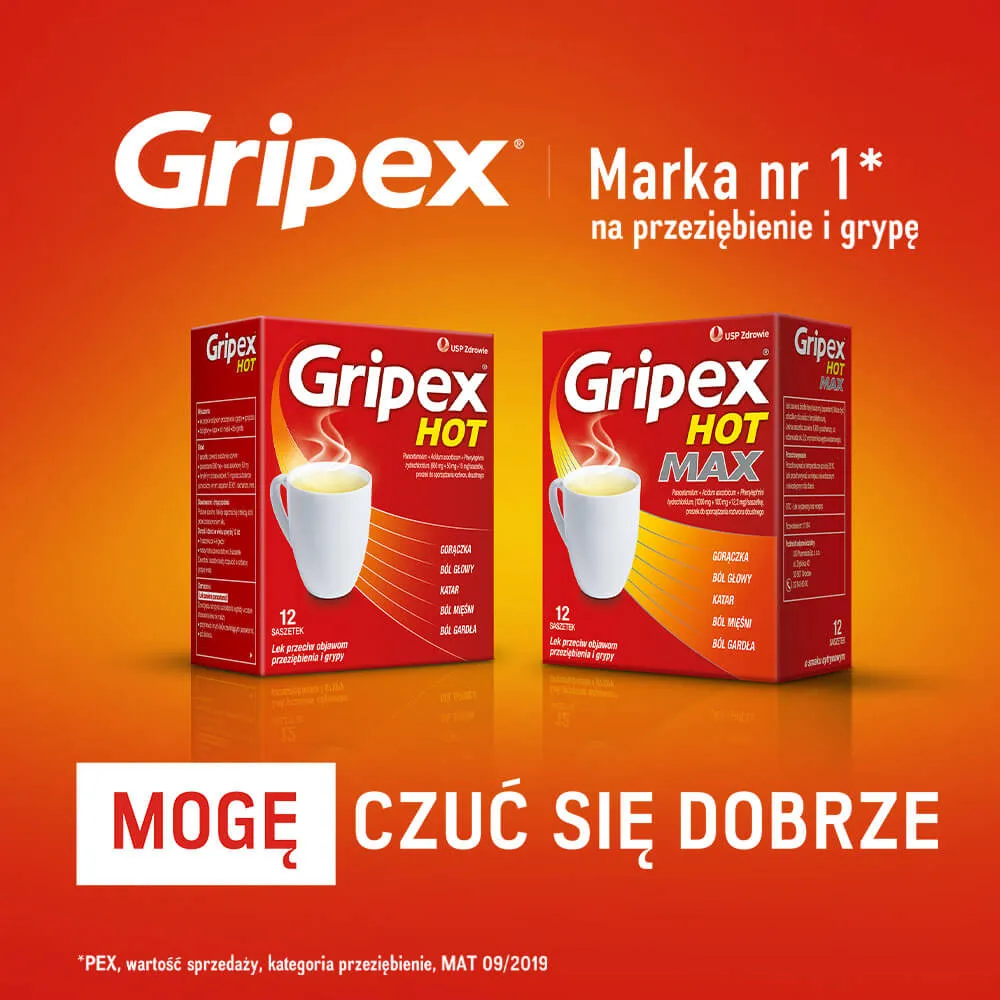 Gripex Hot Max, 1000 mg + 100 mg + 12,2 mg, proszek do sporządzania roztworu doustnego, 8 saszetek 