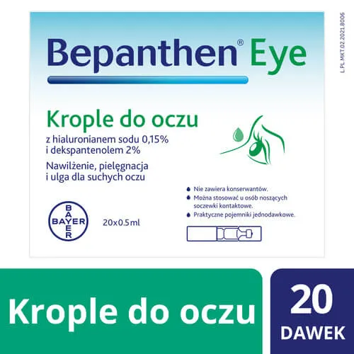 Bepanthen Eye - Krople do oczu w pojemnikach jednodawkowych, 20 x 0,5 ml 