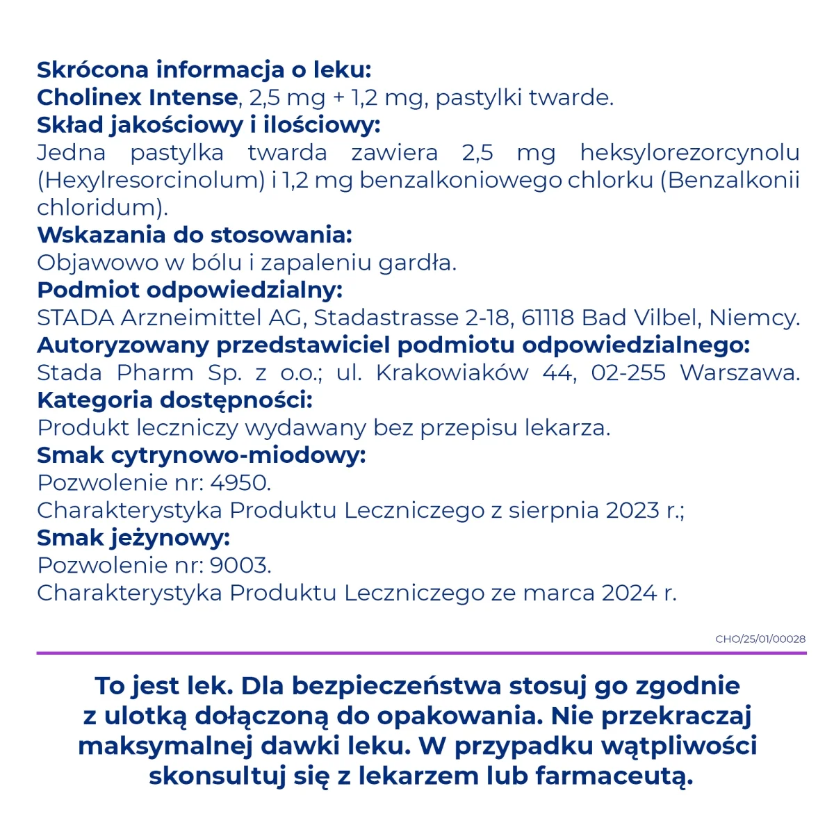 Cholinex Intense 2,5 mg + 1,2 mg, 20 pastylek twardych