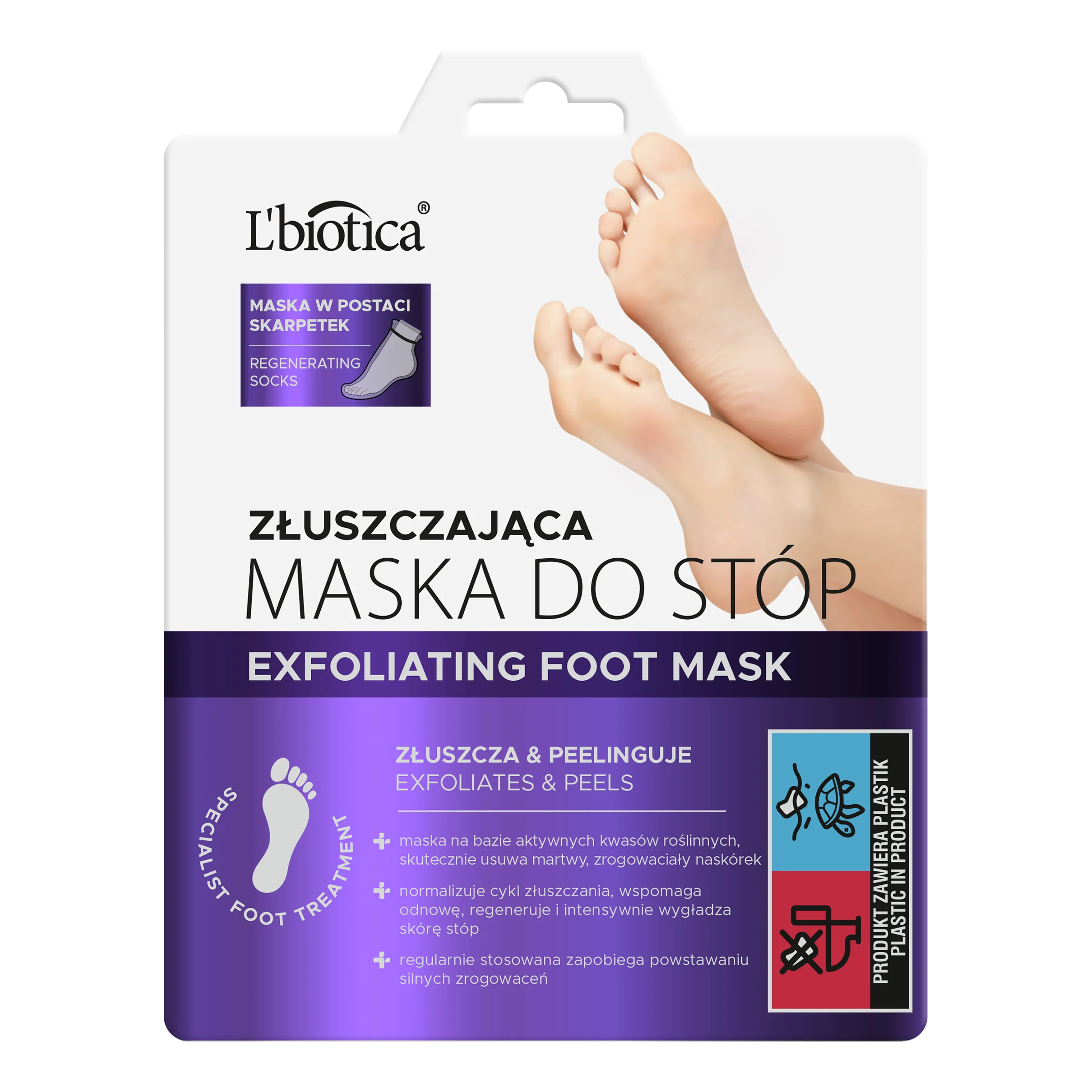 L'biotica złuszczająca maska do stóp w postaci nasączonych skarpetek, 40 ml
