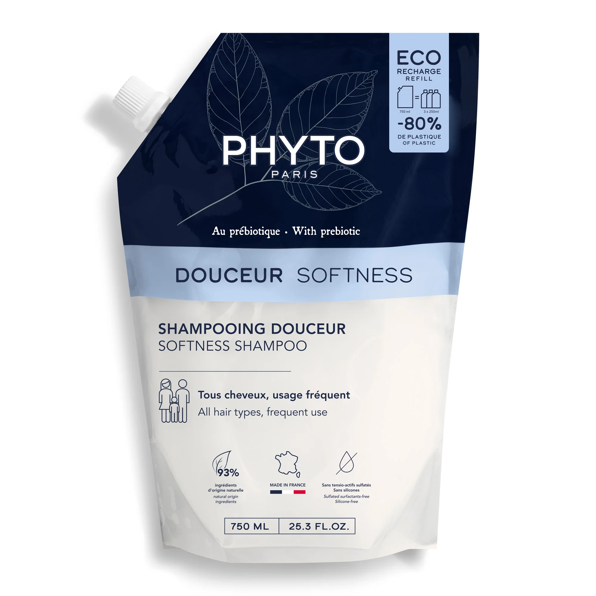 Phyto Softness delikatny szampon do każdego rodzaju włosów refill, 750 ml
