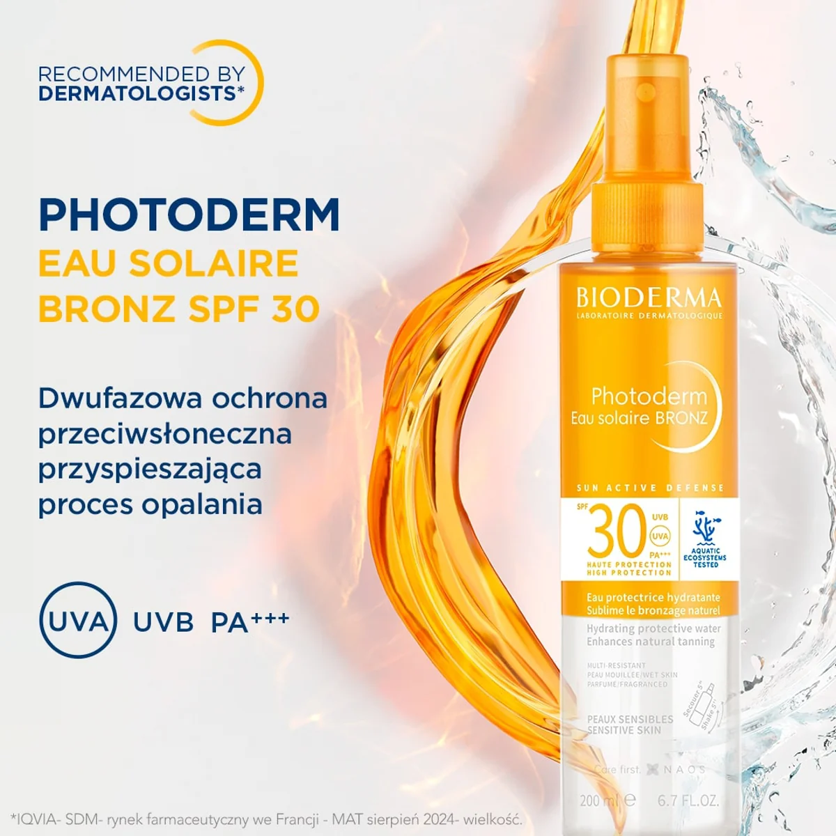 Bioderma Photoderm Solar Water Bronz spray do skóry wrażliwej SPF30, 200 ml