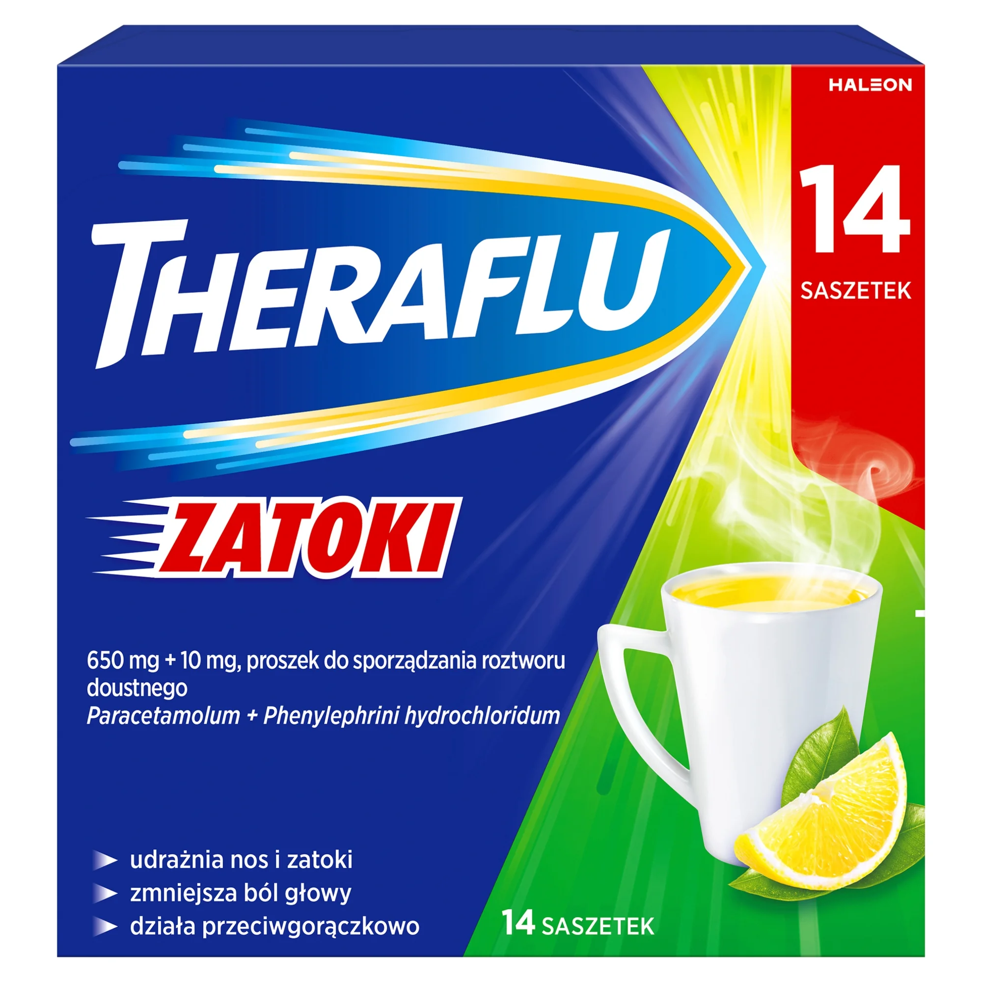 Theraflu Zatoki 650 mg + 10 mg, 14 saszetek