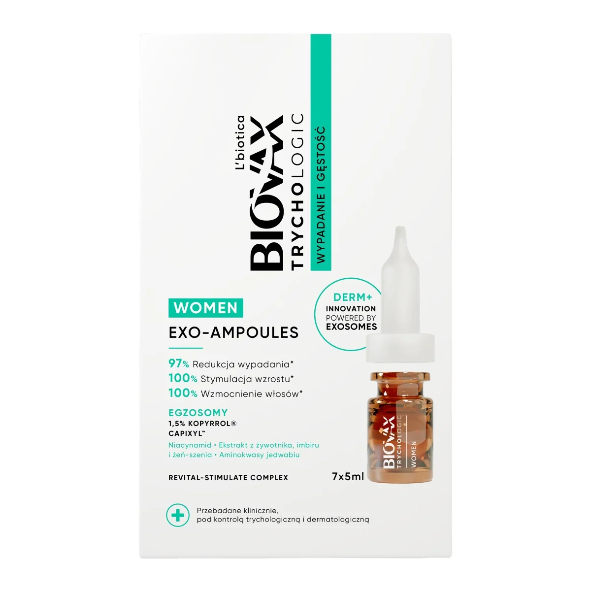 Biovax Trychologic Wypadanie i Gęstość exo-ampoules kuracja dla kobiet, 7 x 5 ml