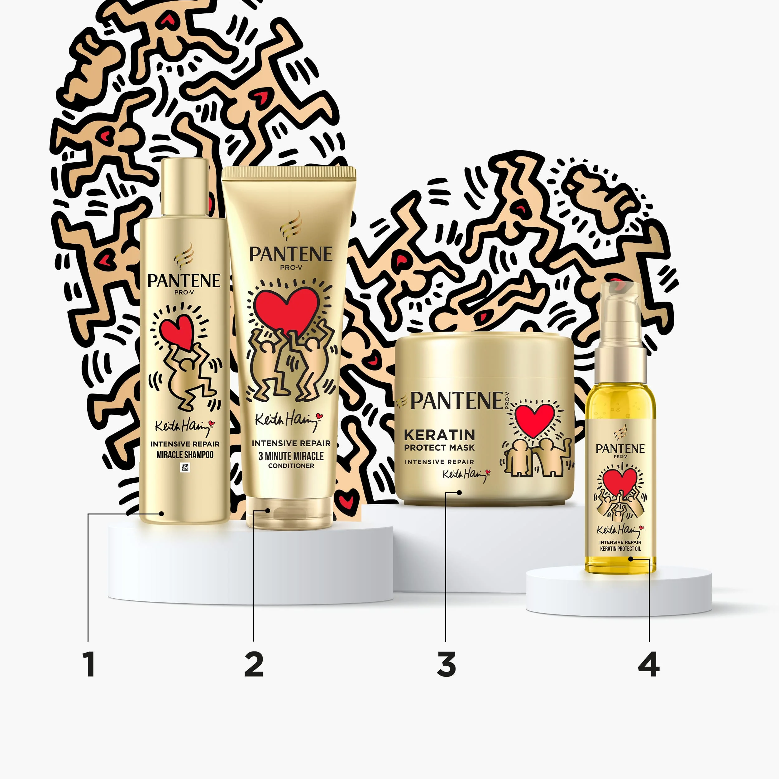 Pantene Arist Edition Keith Haring Intensive Repair Xmass Zestaw olejek do włosów, 100ml + maska do włosów, 300ml + szampon, 250ml + odżywka, 220ml