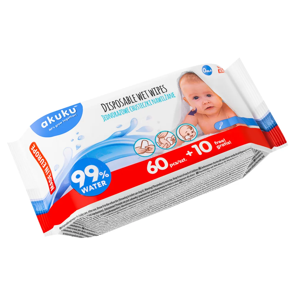 Akuku chusteczki nawilżane wodą, 70 szt.
