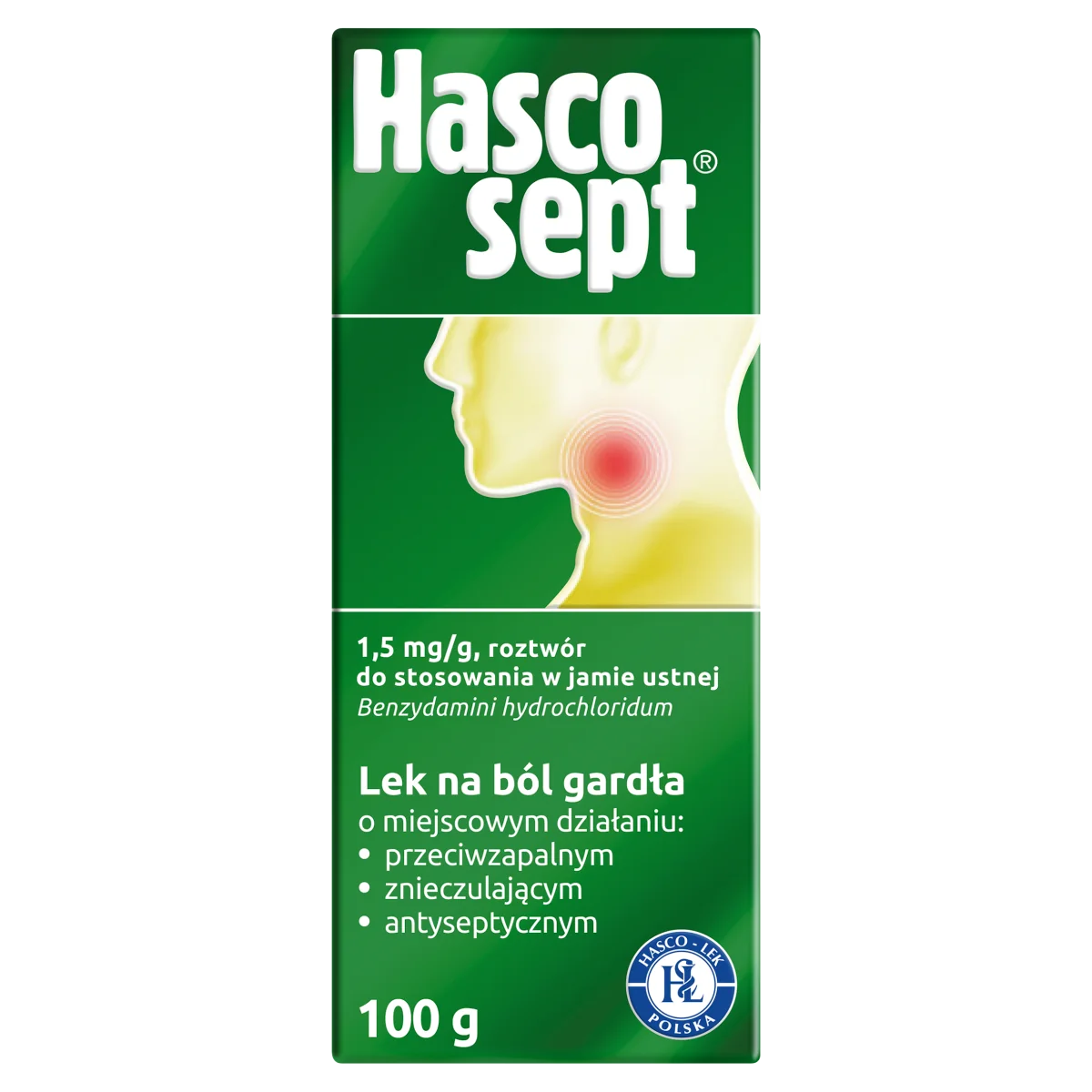 Hascosept 1,5 mg/g roztwór do stosowania w jamie ustnej, 100 g