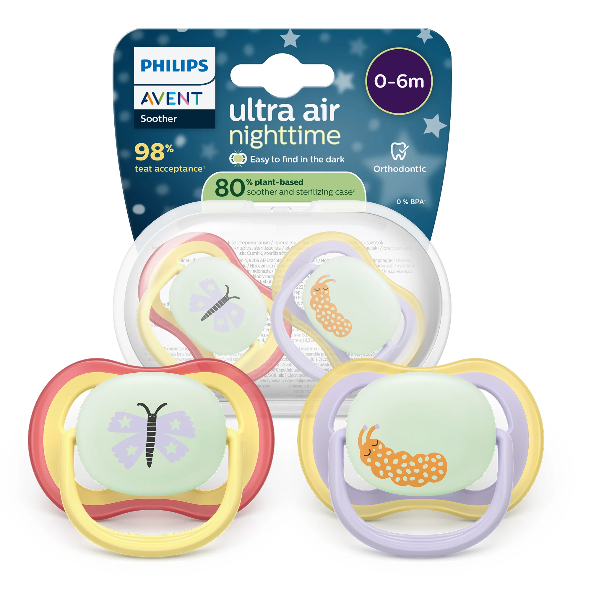 Philips Avent Ultra Air Nighttime świecący w ciemności ortodontyczny smoczek uspokajający 0-6 m, 2 sztuki