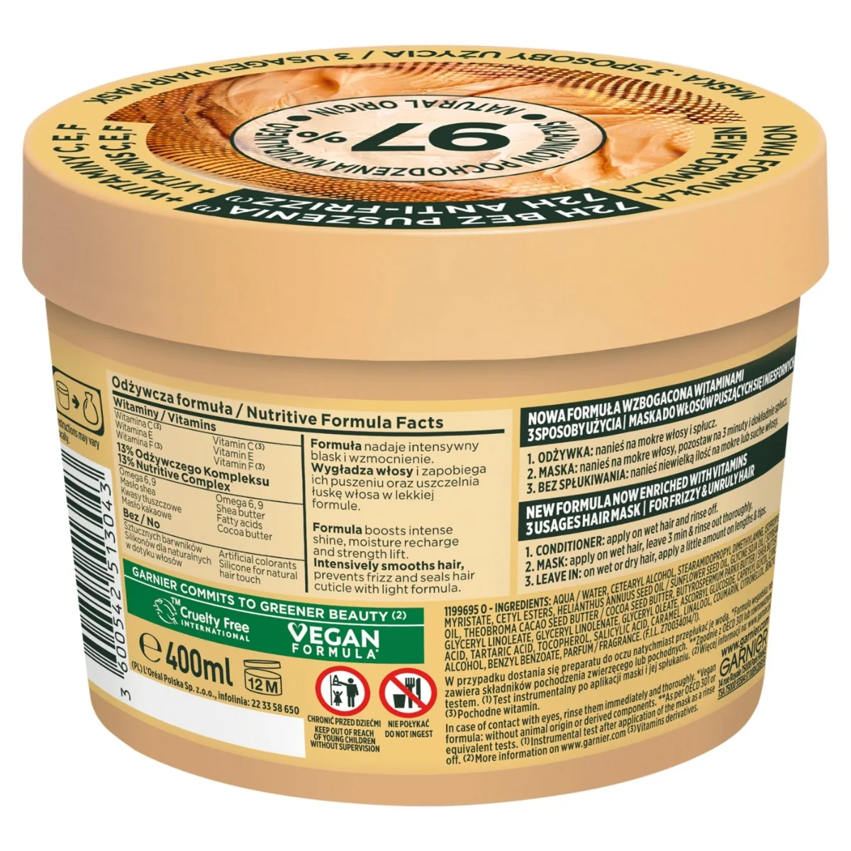 Garnier Fructis Cocoa Butter Hair Food Maska do włosów puszących się i niesfornych, 400 ml