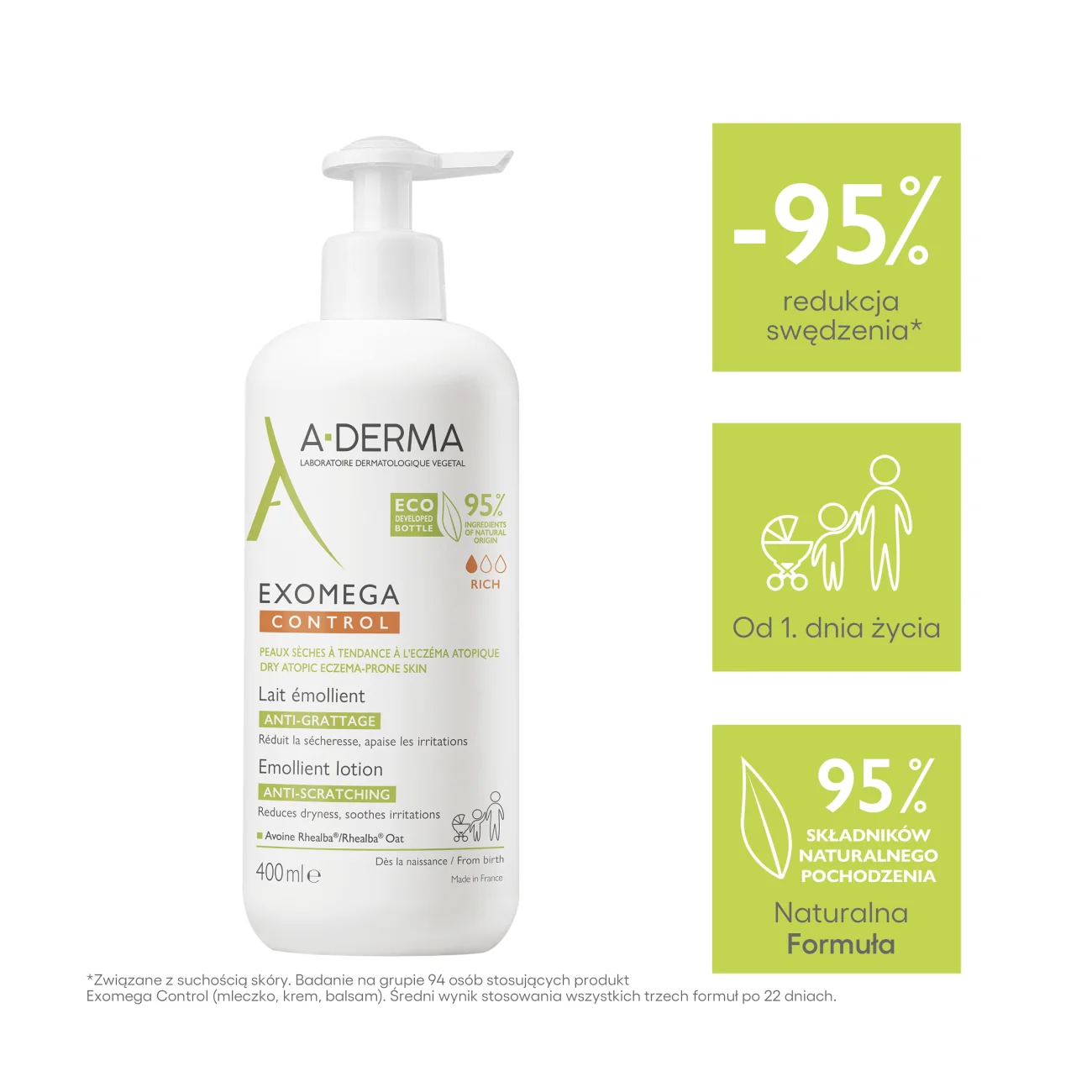 A-Derma Exomega Control mleczko do ciała emolient przeciw drapaniu, 400 ml