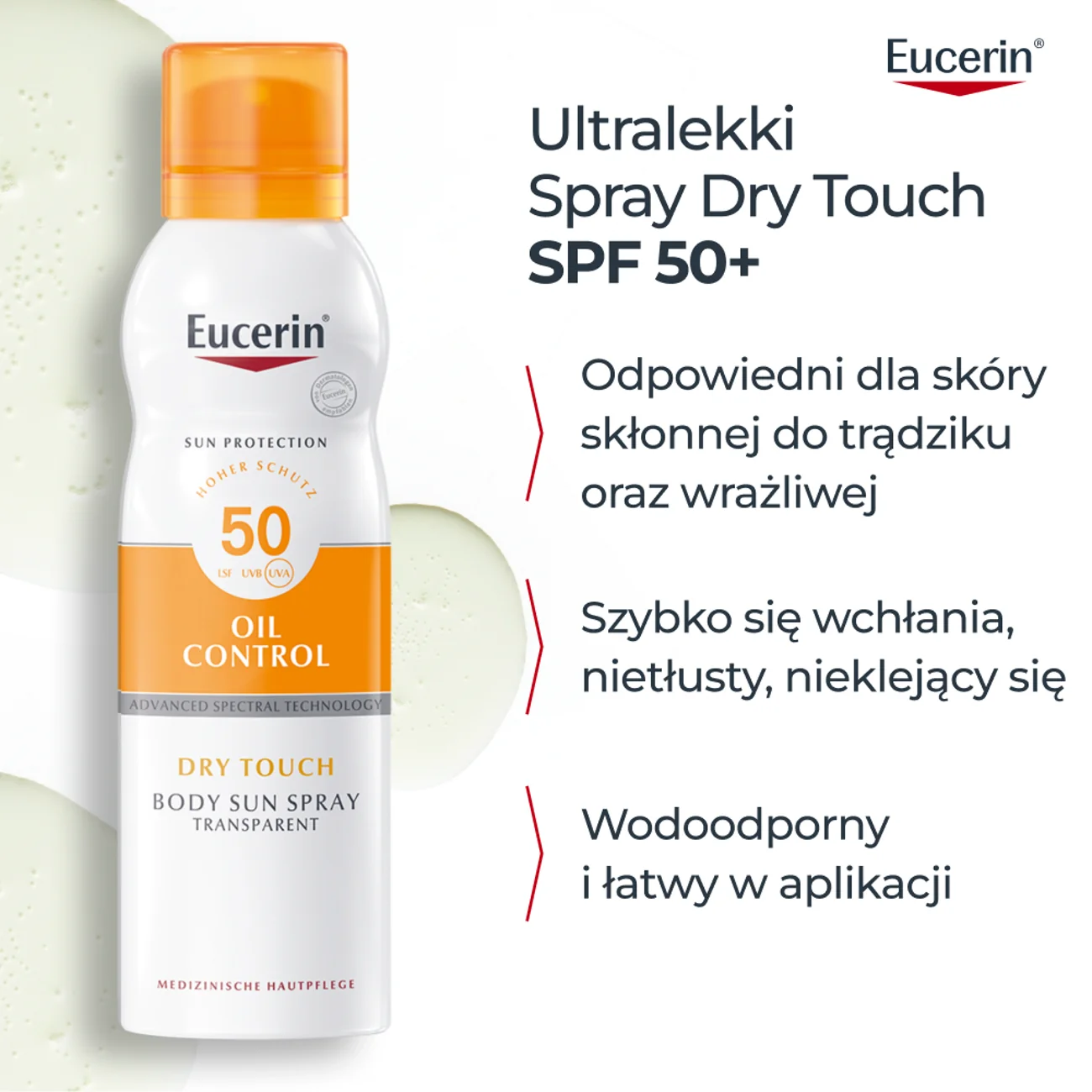 Eucerin Oil Control SPF 50 transparentny spray ochronny do ciała, 200 ml