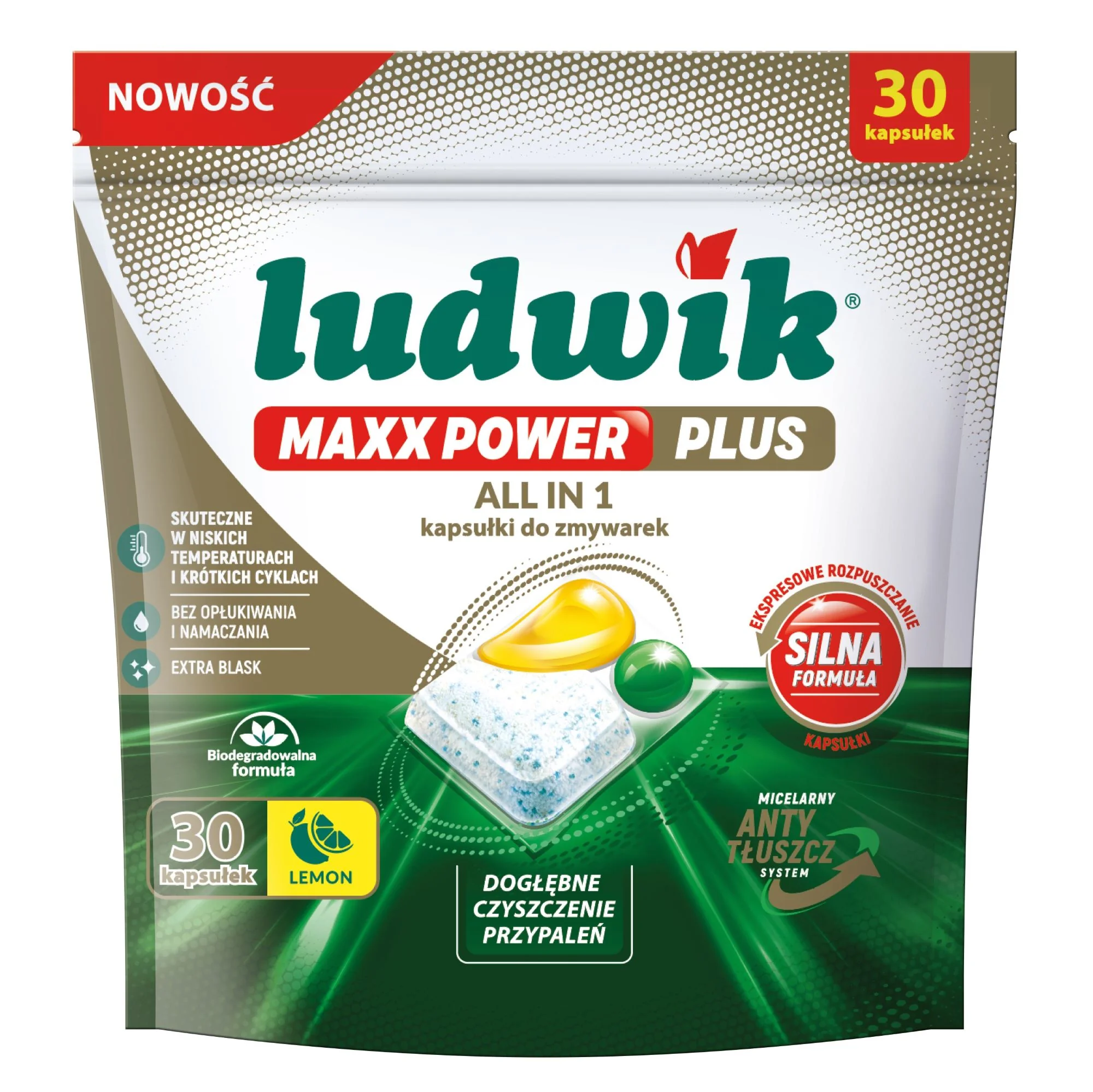 Ludwik Maxx Power Plus kapsułki do zmywarek, lemon, 30 sztuk
