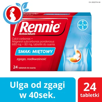 Rennie Antacidum 680 mg + 80 mg 24 tabletki do ssania, smak miętowy