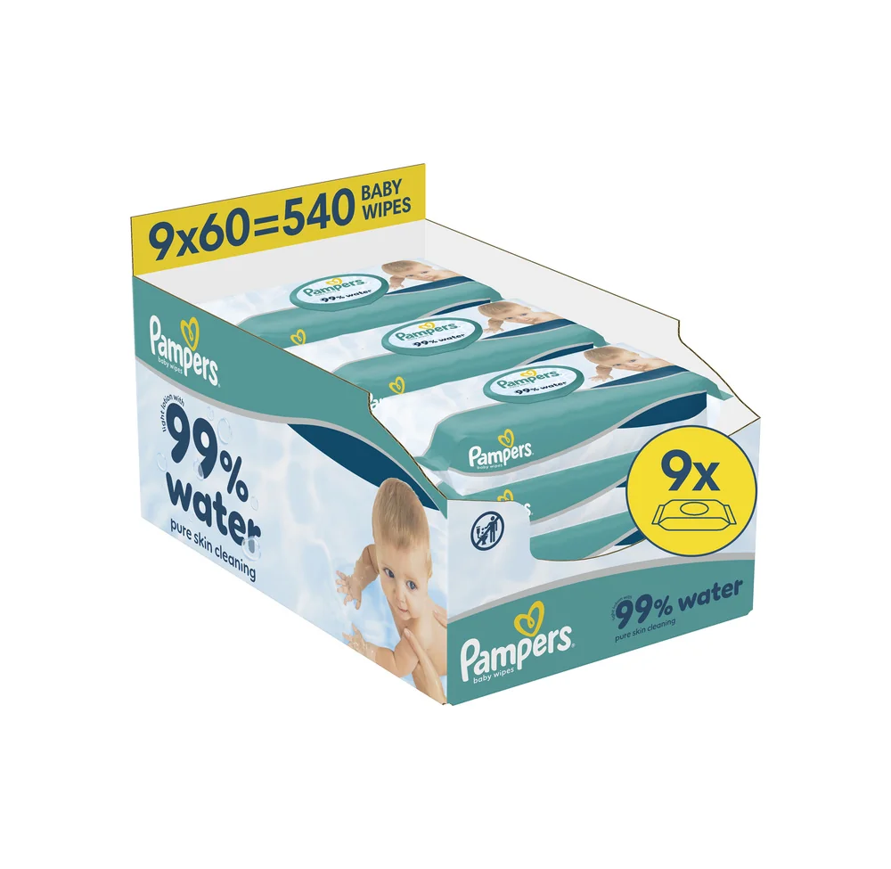 Pampers 99% Water chusteczki nawilżane dla dzieci, 9 x 60 sztuk