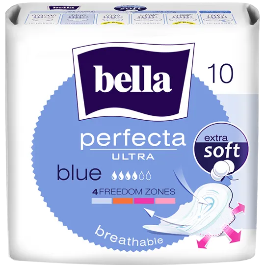 Bella Perfecta Ultra, Blue, podpaski ze skrzydełkami, 10 sztuk