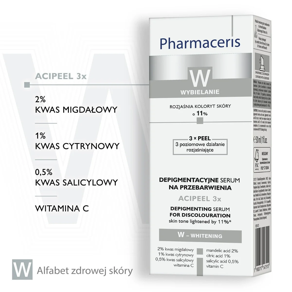 Pharmaceris W, Acipeel 3x depigmentacyjne serum na przebarwienia, 30 ml