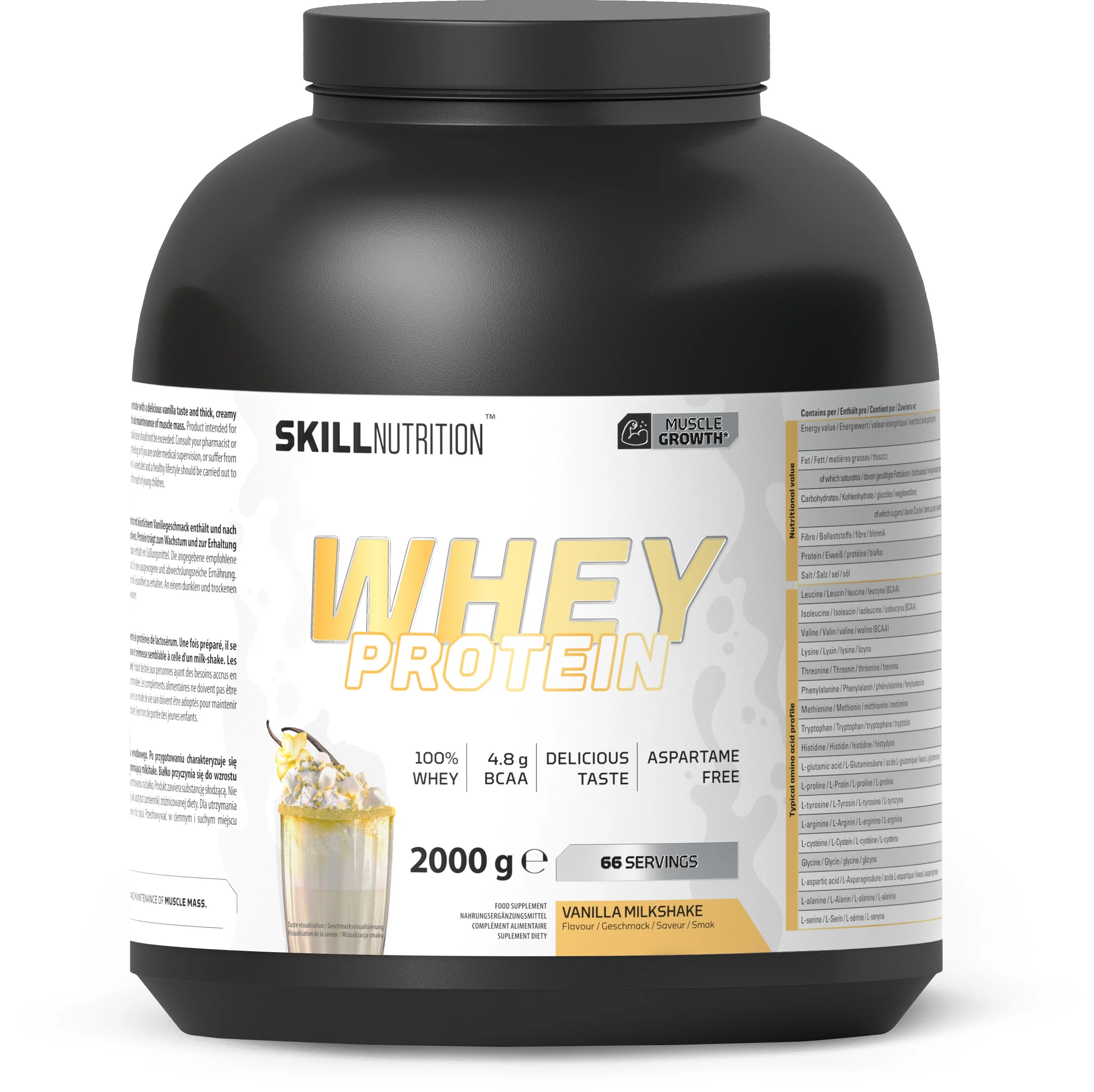 Skill Whey Protein vanilla milkshake, proszek, 2000 g
