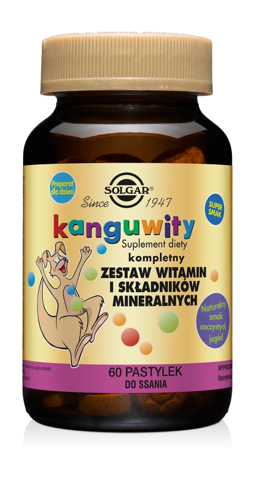 Solgar Kanguwity Kompletny Zestaw Witamin i Składników Mineralnych, suplement diety, 60 pastylek do ssania