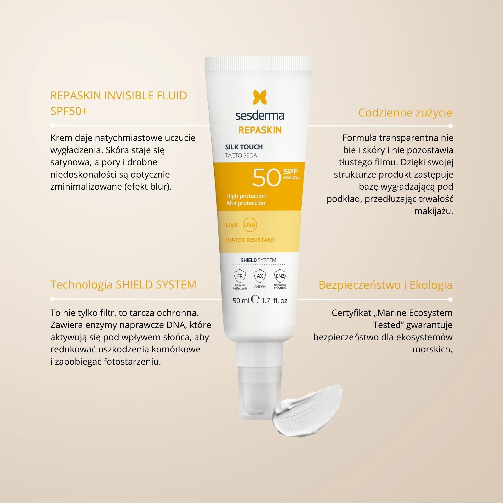 Sesderma Repaskin Silk Touch krem do twarzy SPF 50, 50 ml