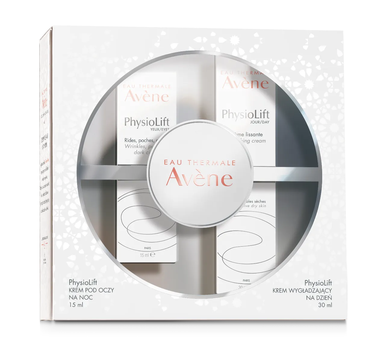Avene PhysioLift zestaw : krem wygładzający na dzień + krem pod oczy na noc, 30 ml + 15 ml