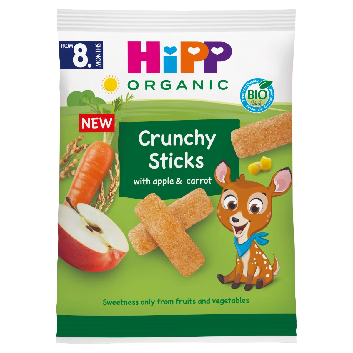 HiPP BIO od pokoleń chrupiące pałeczki jabłkowo-marchewkowe, od 8. m-ca, 30 g