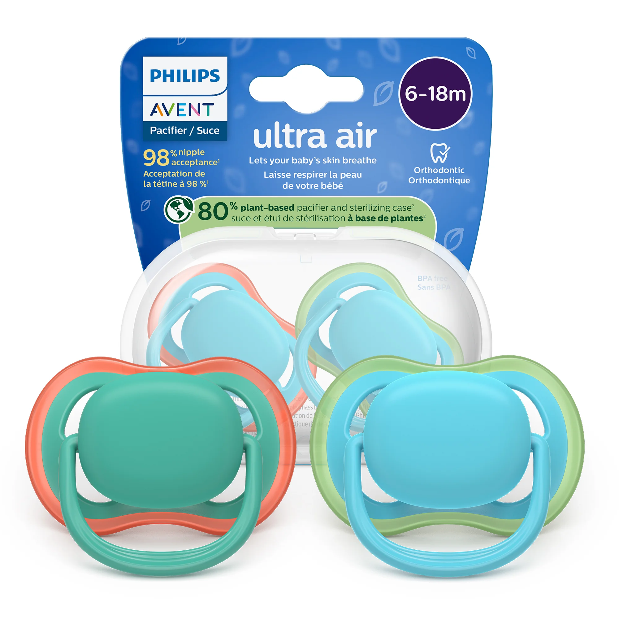 Philips Avent Ultra Air ortodontyczny smoczek uspokajający 6-18 m, 2 sztuki