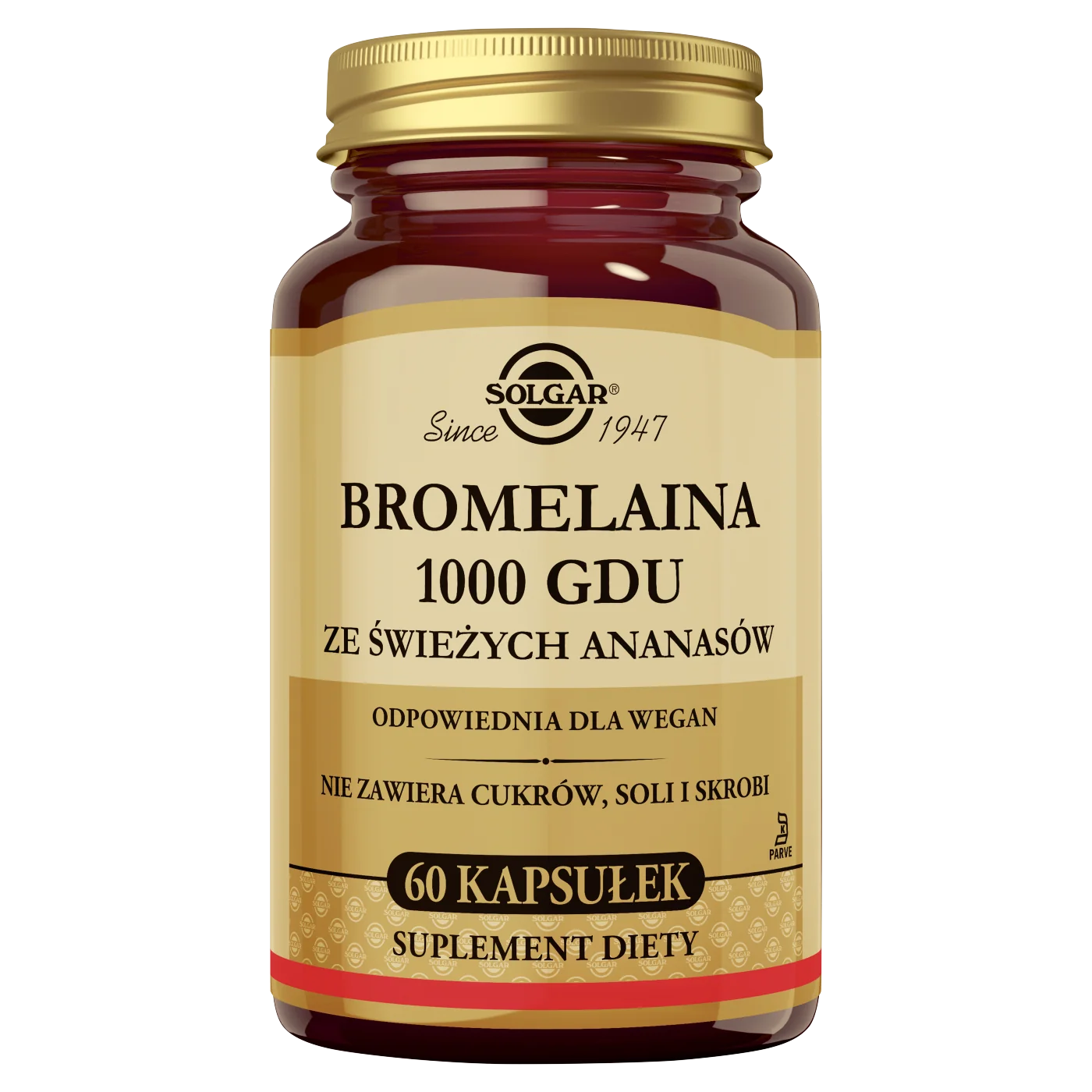 Solgar bromelaina 1000 GDU ze świeżych ananasów, 60 kapsułek