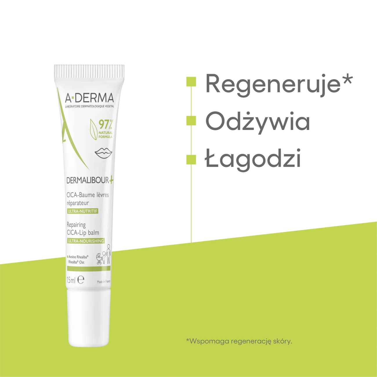 A-Derma Dermalibour+ CICA balsam do ust regenerujący, 15 ml