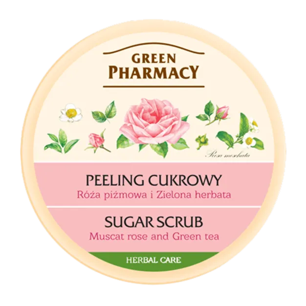 Green Pharmacy, peeling cukrowy, róża piżmowa i zielona herbata, 300 ml