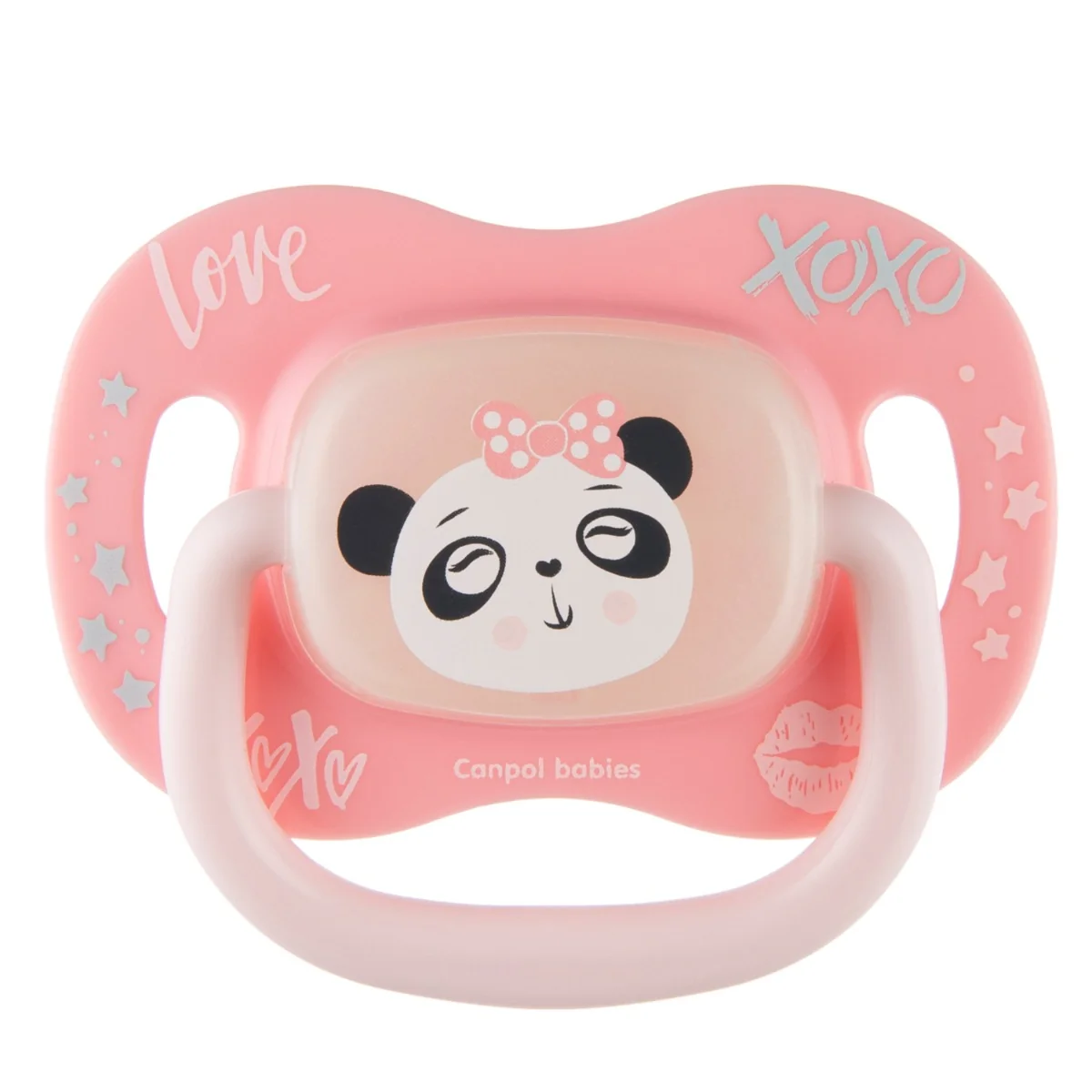 Canpol Babies ourDESIGN Smoczek silikonowy 0-6m symetryczny PANDA, 1 sztuka