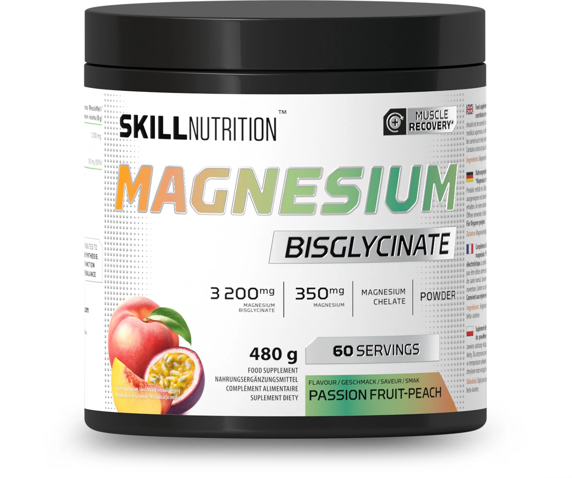 Skill Magnesium Bisglycinate Powder passion fruit-peach, proszek, 480 g