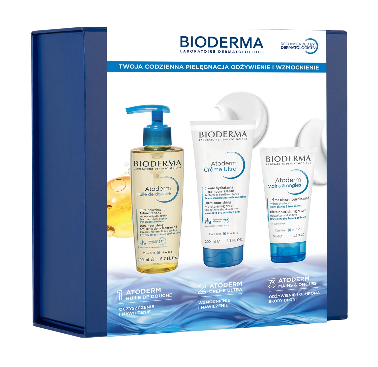 Bioderma Atoderm Zestaw XMASS 2025 olejek pod prysznic, 200 ml + balsam, 200 ml + krem, 50 ml