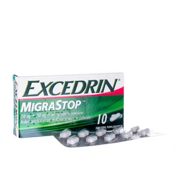 Excedrin MigraStop - lek stosowany przy doraźnych bólach głowy i napadów migreny, 10 tabletek powlekanych 